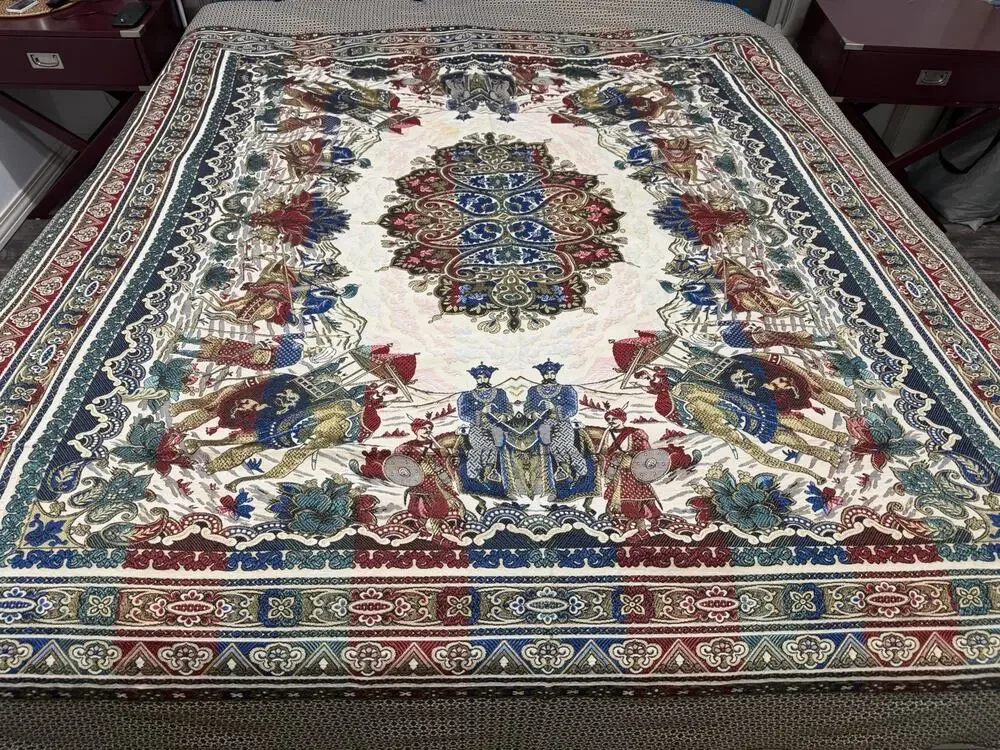 Vintage Middle Eastern Handwoven Embroidery Tapestry Bedspread Paisley Royalty